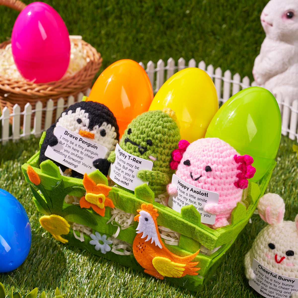 5 Pcs Jumbo Prefilled Easter Eggs with Crochet Toys for Egg Hunt, Party Favors & Classroom Prizes