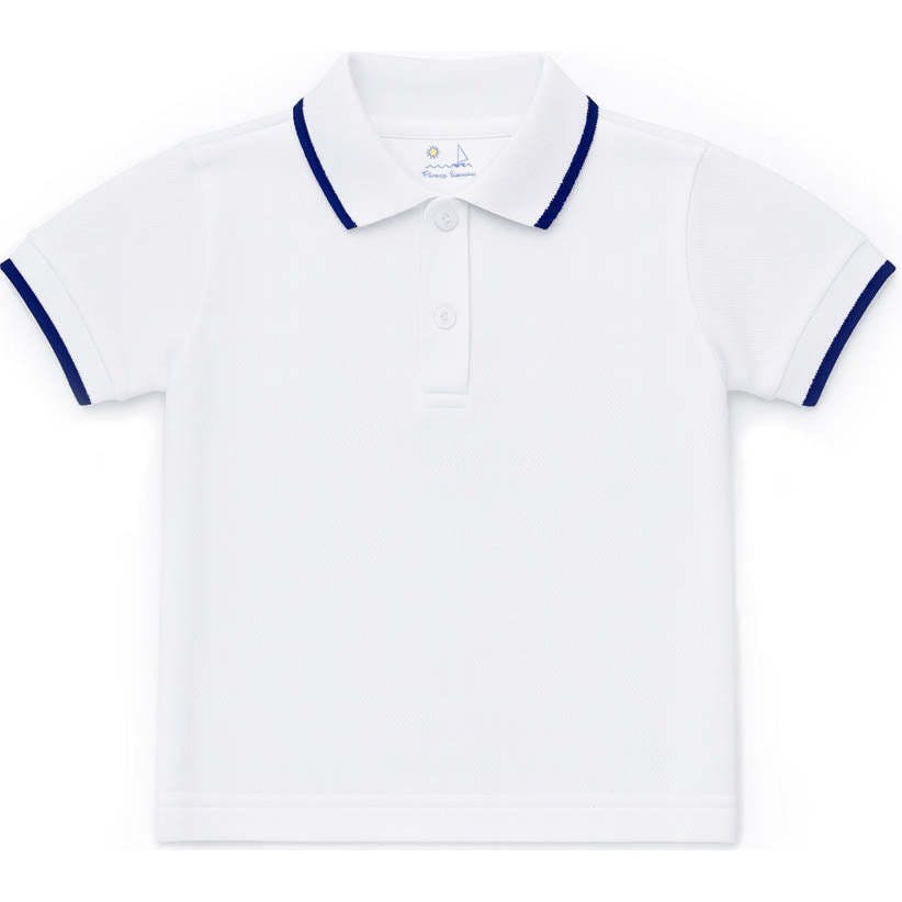 White Polo Shirt With Navy Tipping