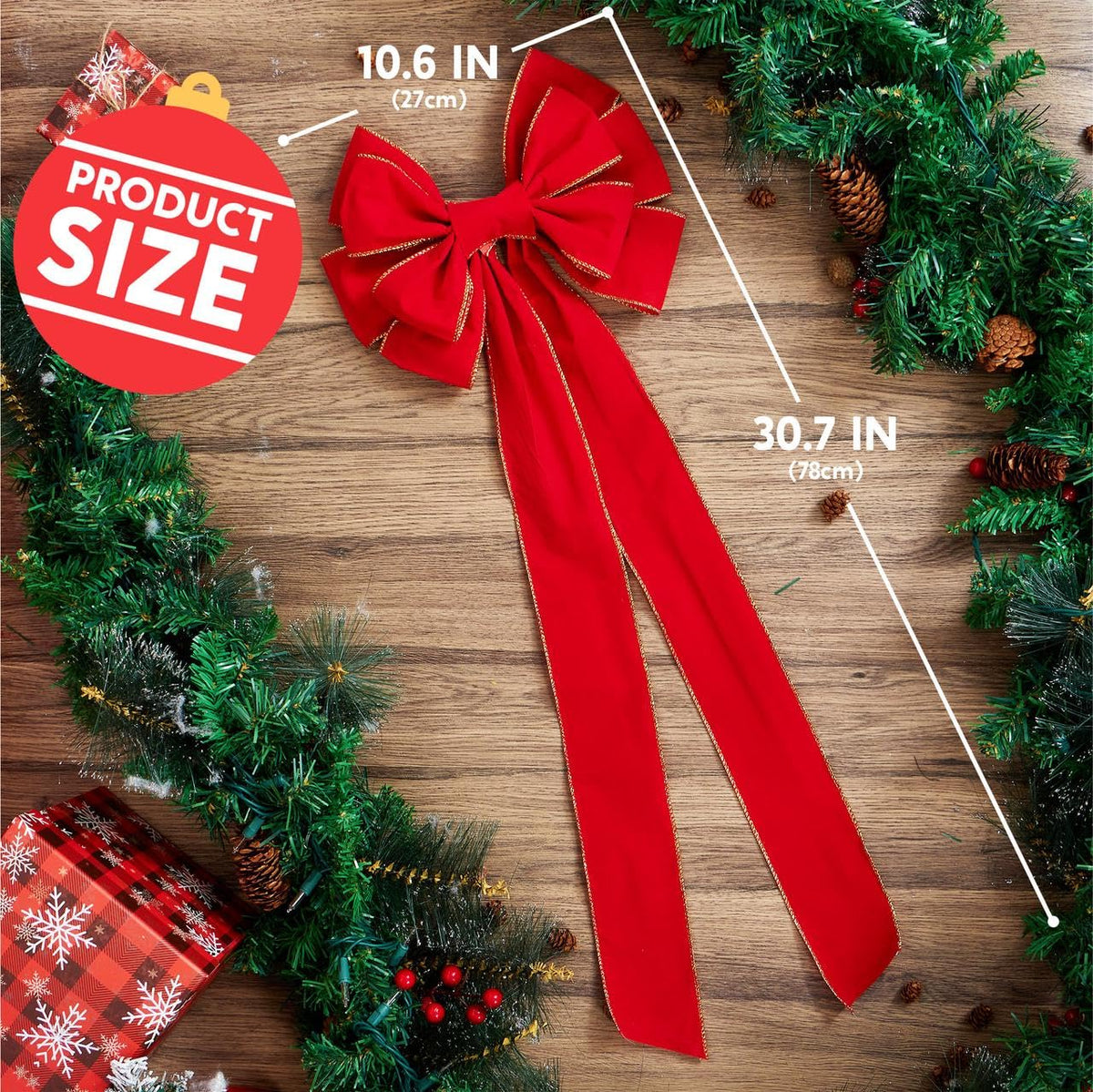 9PCS Big Red Velvet Christmas Bows