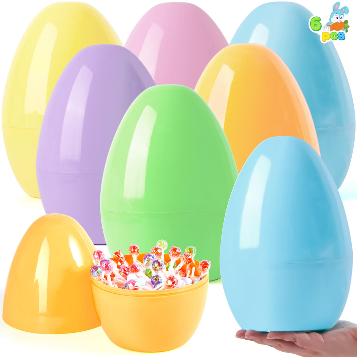 6Pcs Jumbo Plastic Easter Eggs Pastel Fillable Hunt Party Favors