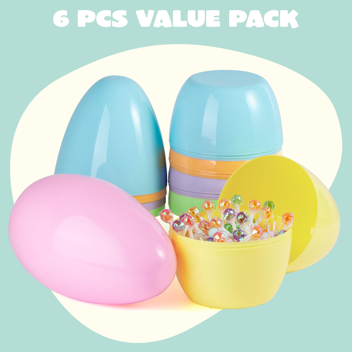 6Pcs Jumbo Plastic Easter Eggs Pastel Fillable Hunt Party Favors
