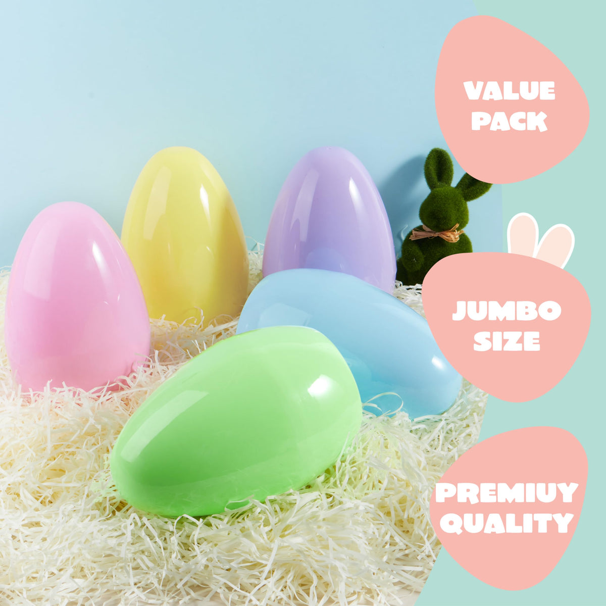 6Pcs Jumbo Plastic Easter Eggs Pastel Fillable Hunt Party Favors