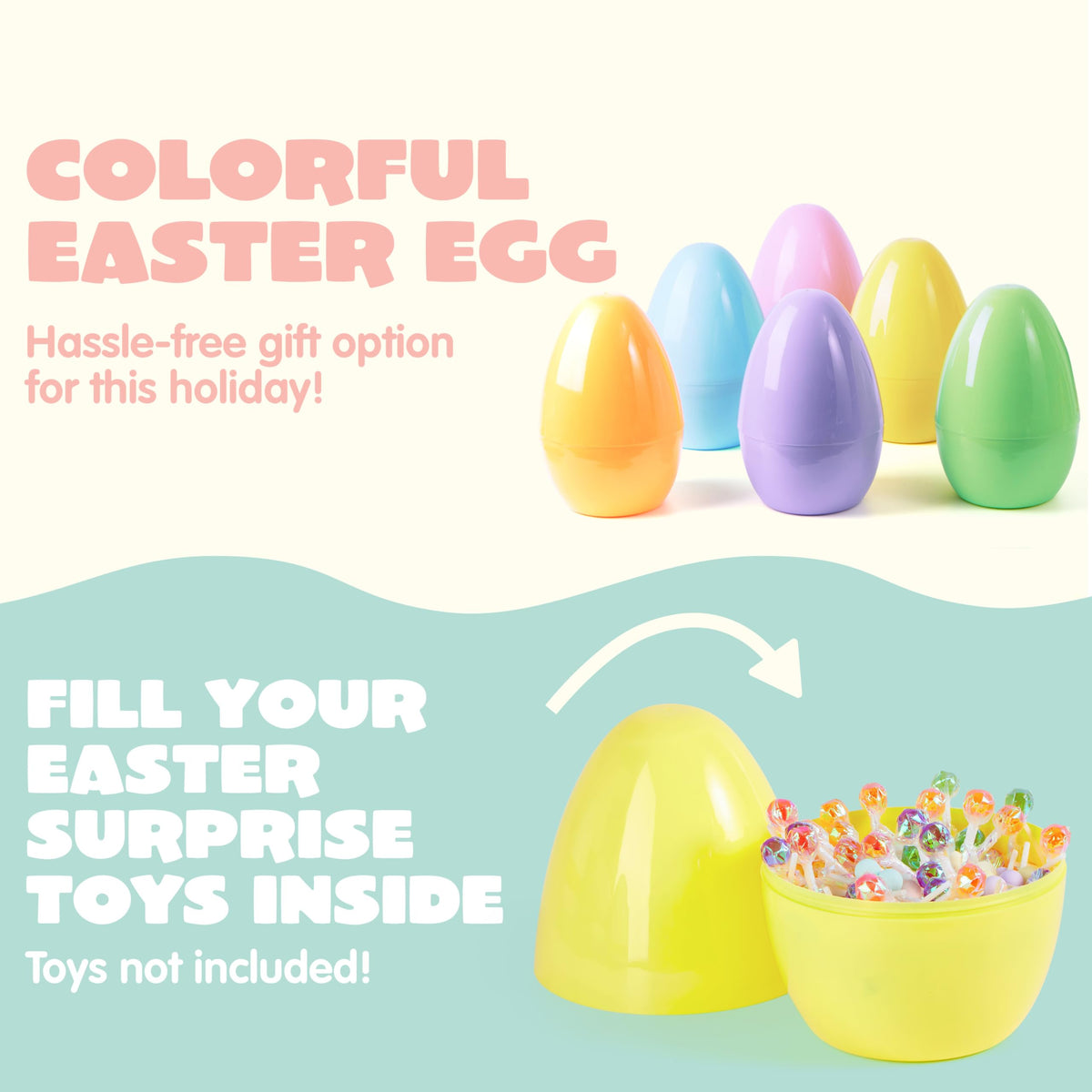 6Pcs Jumbo Plastic Easter Eggs Pastel Fillable Hunt Party Favors