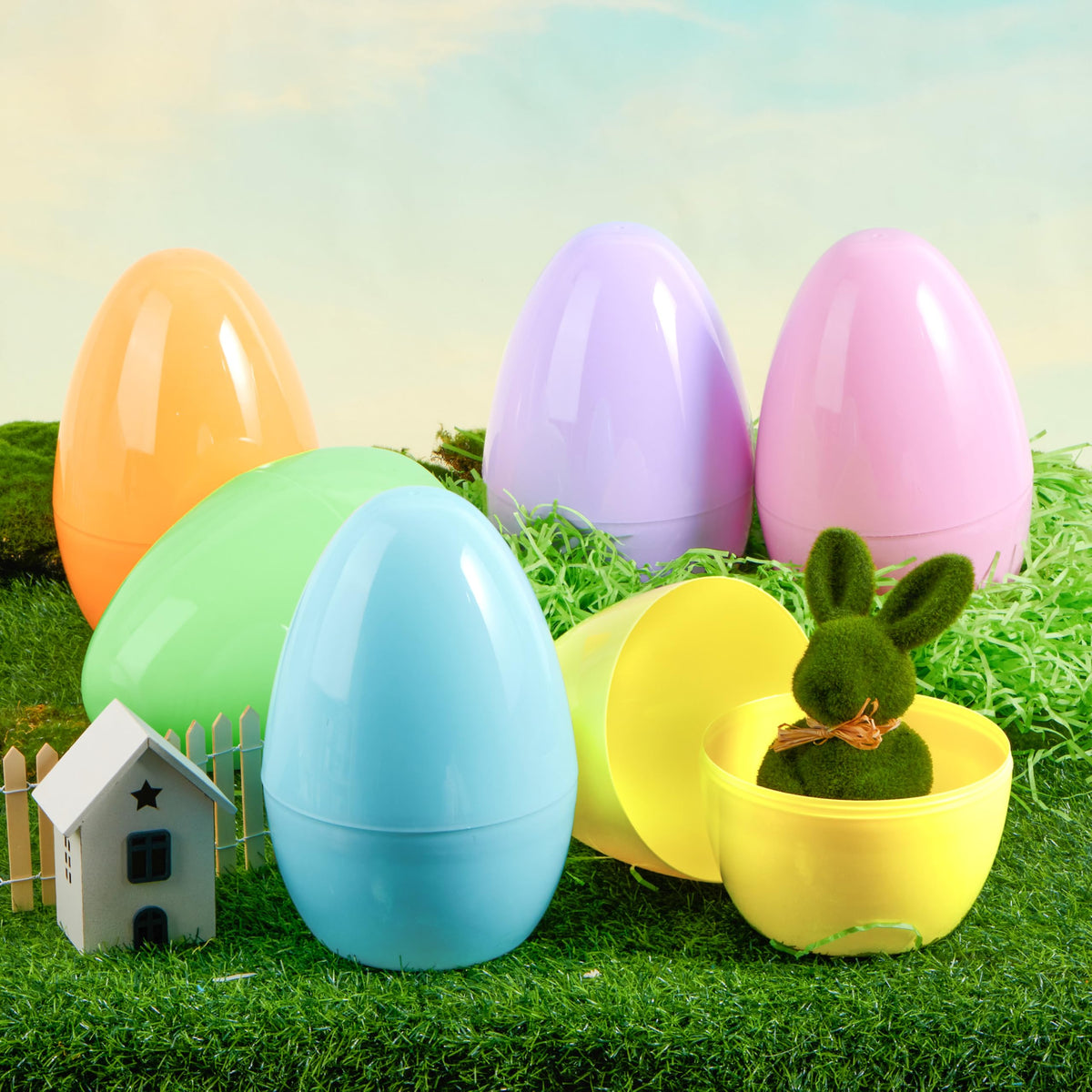 6Pcs Jumbo Plastic Easter Eggs Pastel Fillable Hunt Party Favors