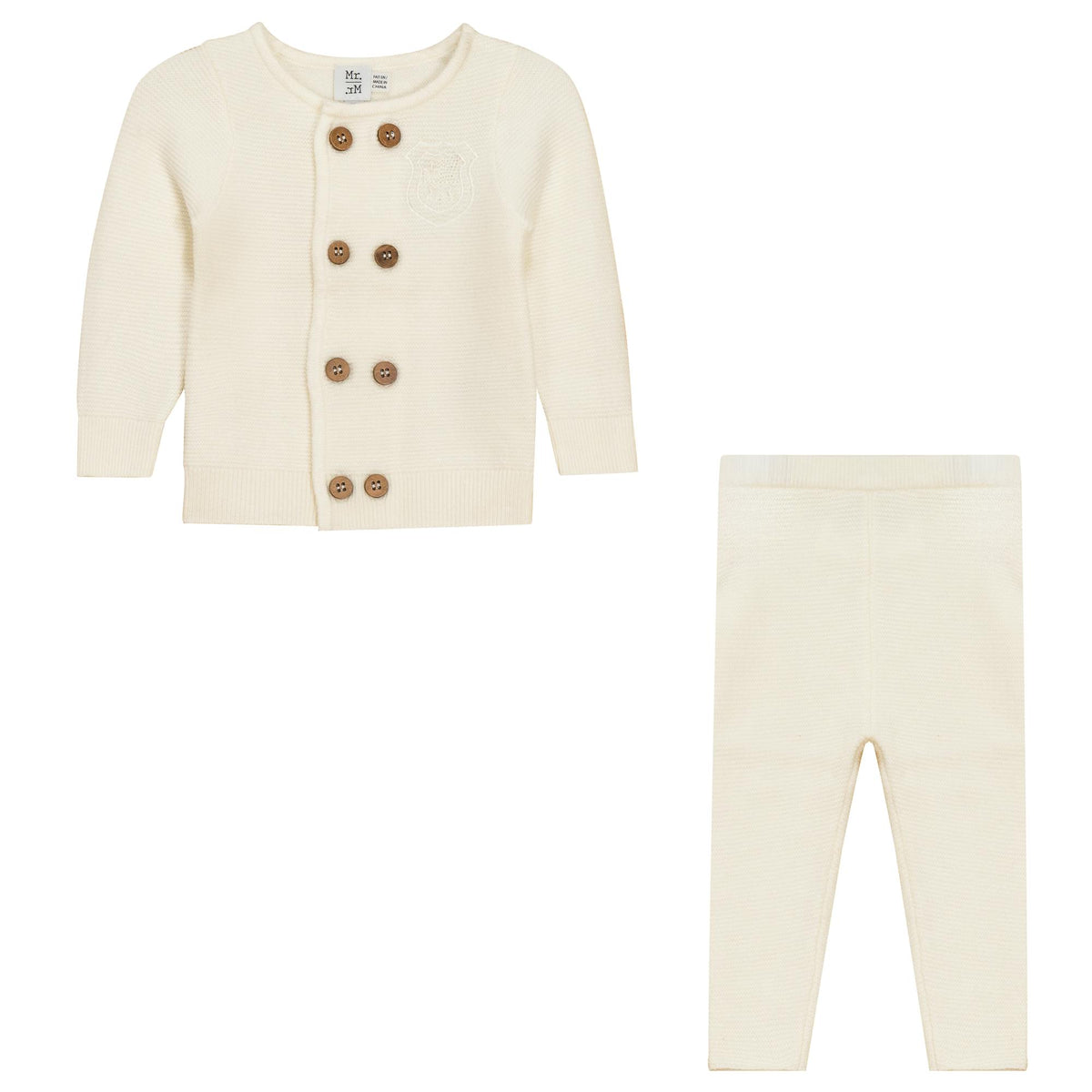 Crest Knitted Double-Breasted Button Front Top and Pants Two Piece Set