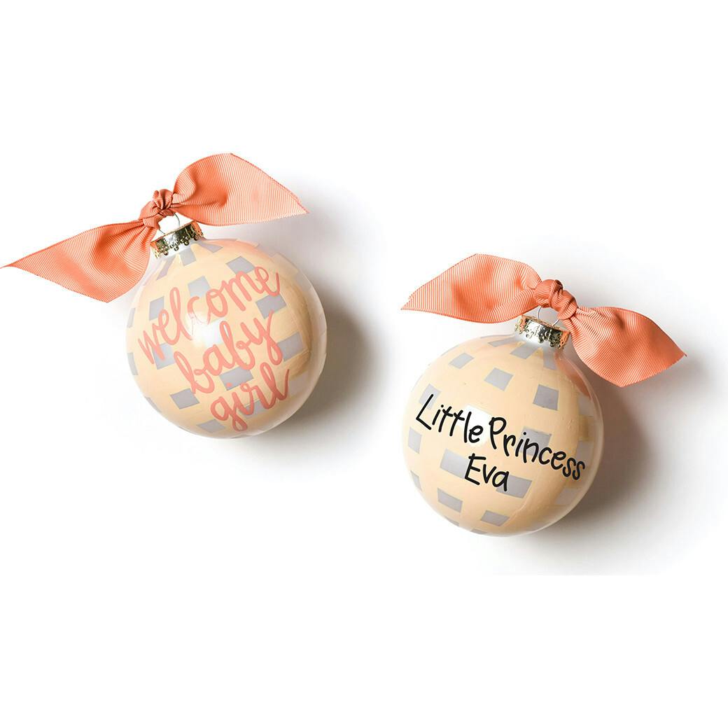 Welcome Baby Girl Gingham Glass Ornament