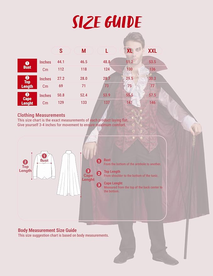 JOYIN Men's Vampire Costume with Cape - Dracula Halloween Outfit