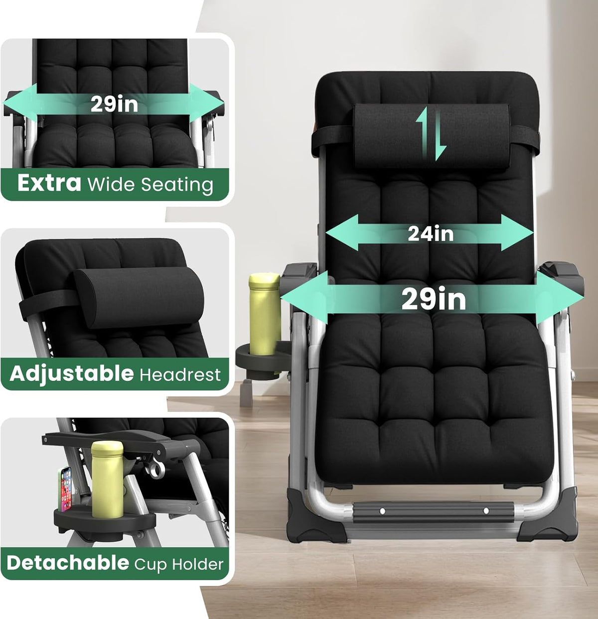 VIKRN Portable Folding Lounge Chair – Heavy-Duty Outdoor Recliner with 500LB Capacity