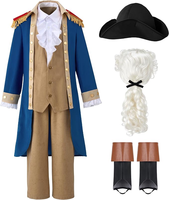JOYIN Kids George Washington Costume - Colonial Halloween Outfit with Wig & Hat