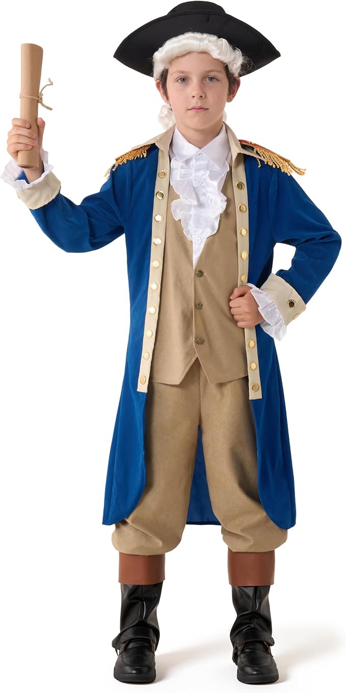 JOYIN Kids George Washington Costume - Colonial Halloween Outfit with Wig & Hat