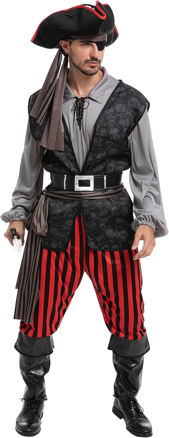 JOYIN Men's Halloween Pirate Costume with Shirt, Vest & Hat