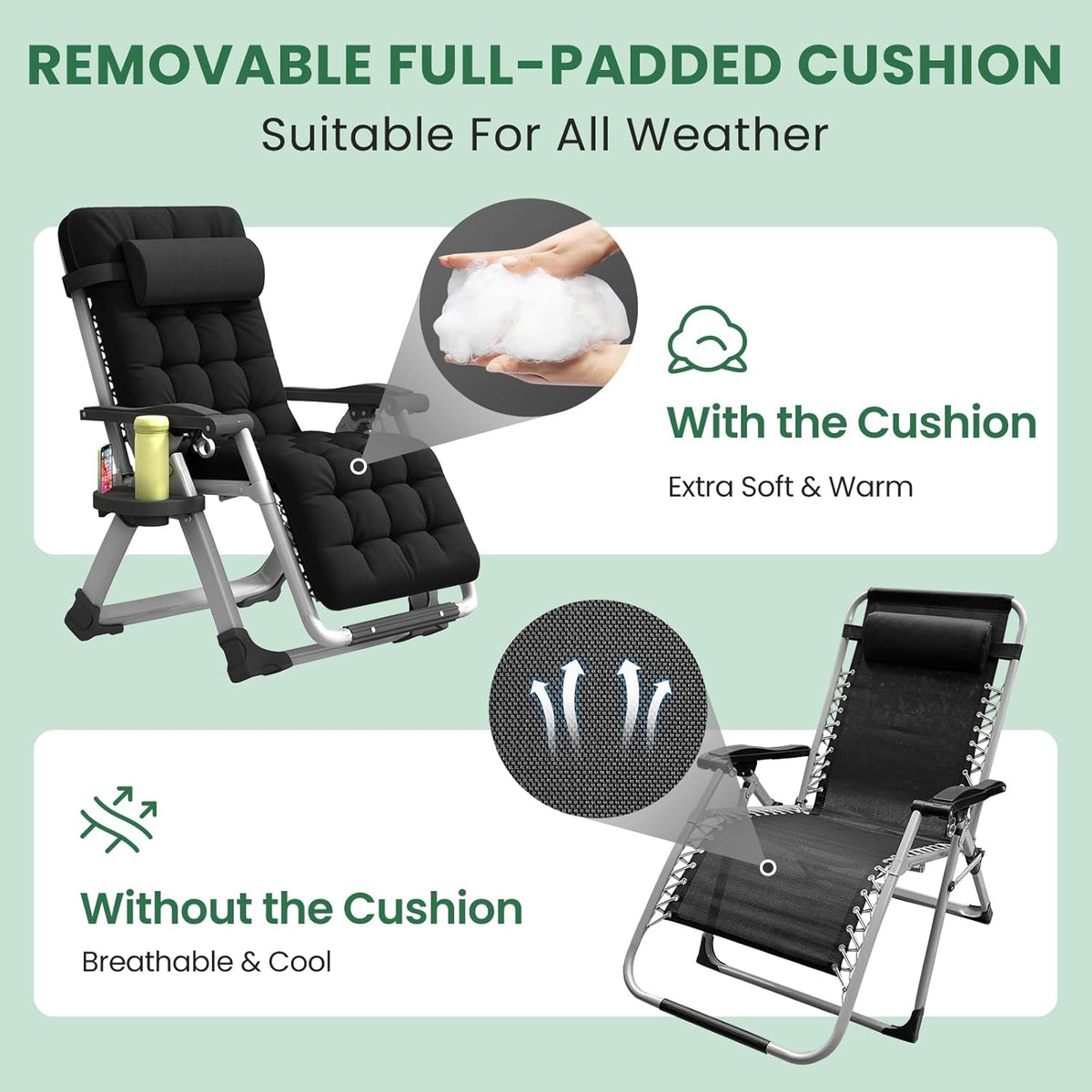 VIKRN Portable Folding Lounge Chair – Heavy-Duty Outdoor Recliner with 500LB Capacity