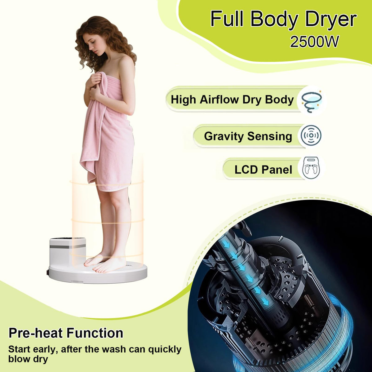 Full Body Dryer After Shower, Body Care Dryer, 1500W Body Heater Blow Dryer，Foot Touch Screen, for Home and Bathroom