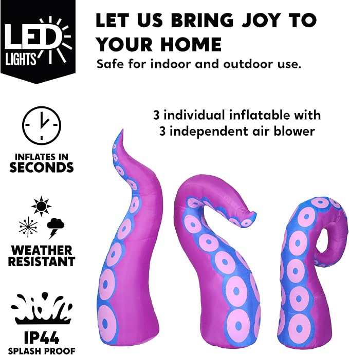 Joiedomi 3 PCS Halloween Inflatable Octopus Tentacles - LED Outdoor Decor