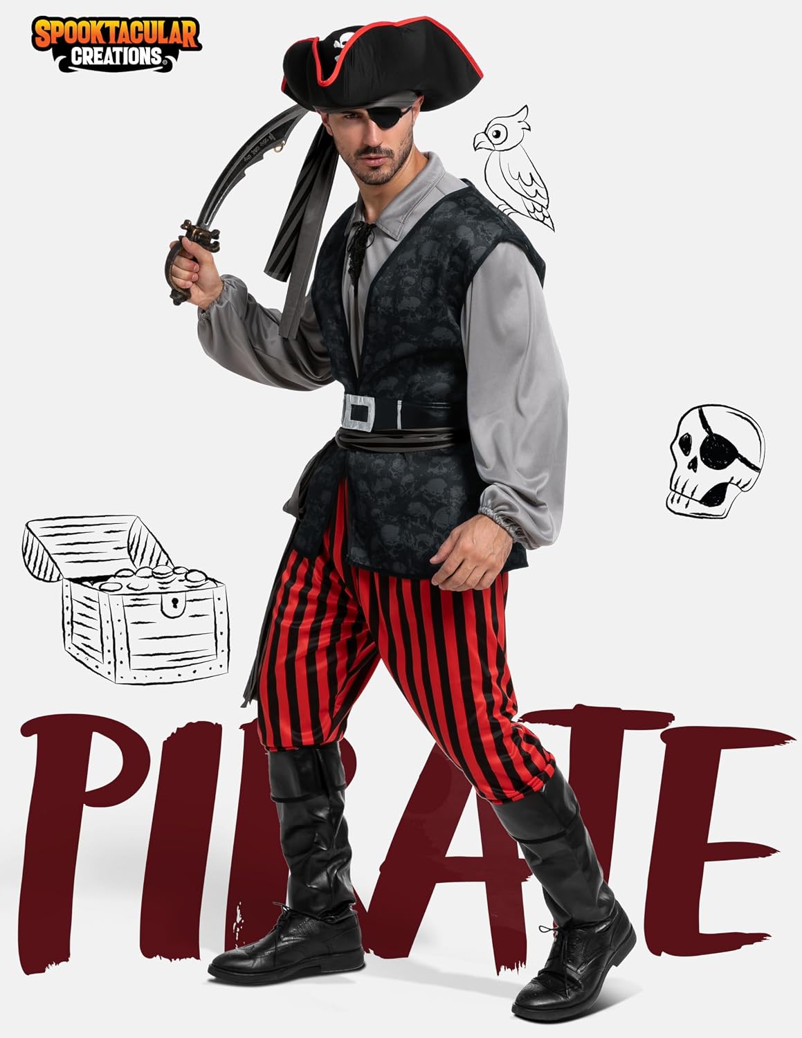 JOYIN Men's Halloween Pirate Costume with Shirt, Vest & Hat