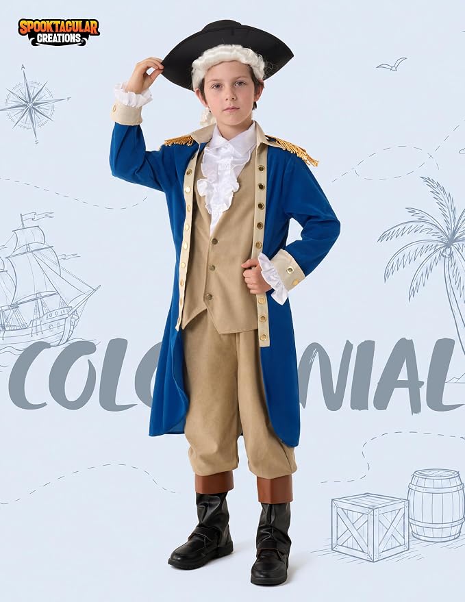 JOYIN Kids George Washington Costume - Colonial Halloween Outfit with Wig & Hat