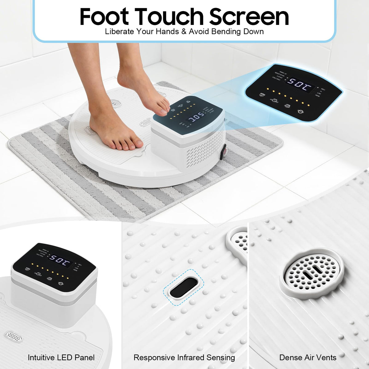 Waterproof Full Body Dryer After Shower 1400W, 4 Wind Speeds Cold Warm Air Infrared Sensor Non-Slip Body Drying Pedal 308.65lbs Load Capacity for Bathroom Adults Elderly Pregnant Women