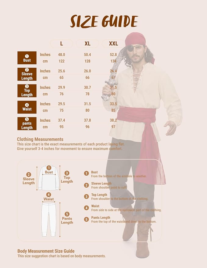 JOYIN Men's Pirate Costume - Adult Halloween Renaissance Outfit