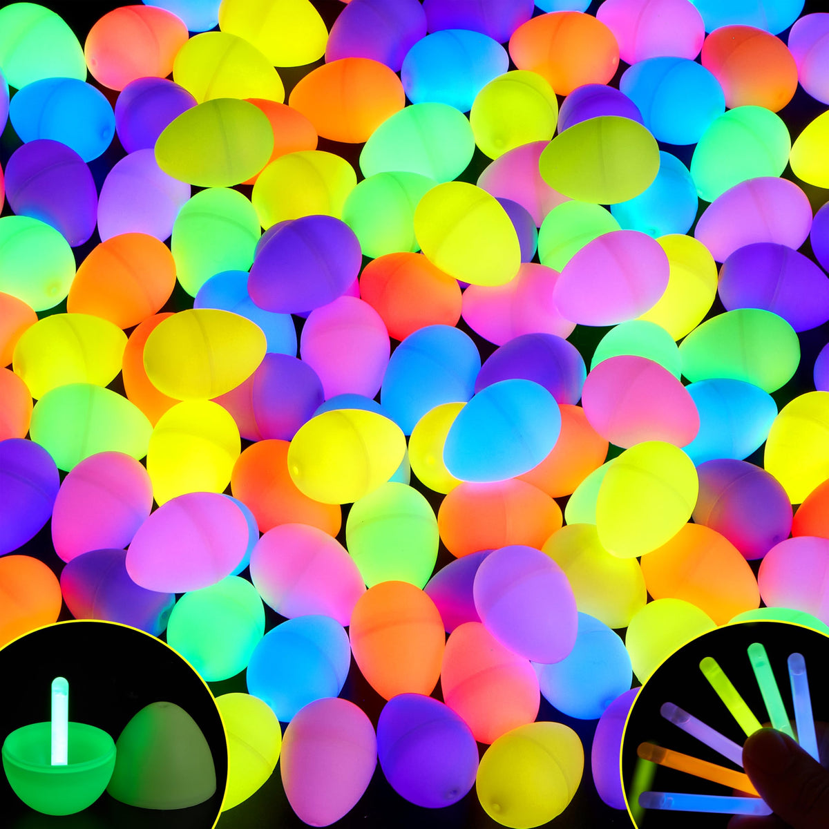 72Pcs Glow in the Dark Easter Eggs with Mini Glow Sticks for Kids Party Favors