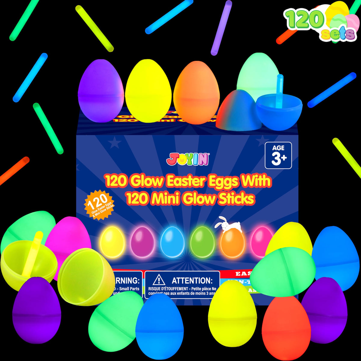 72Pcs Glow in the Dark Easter Eggs with Mini Glow Sticks for Kids Party Favors