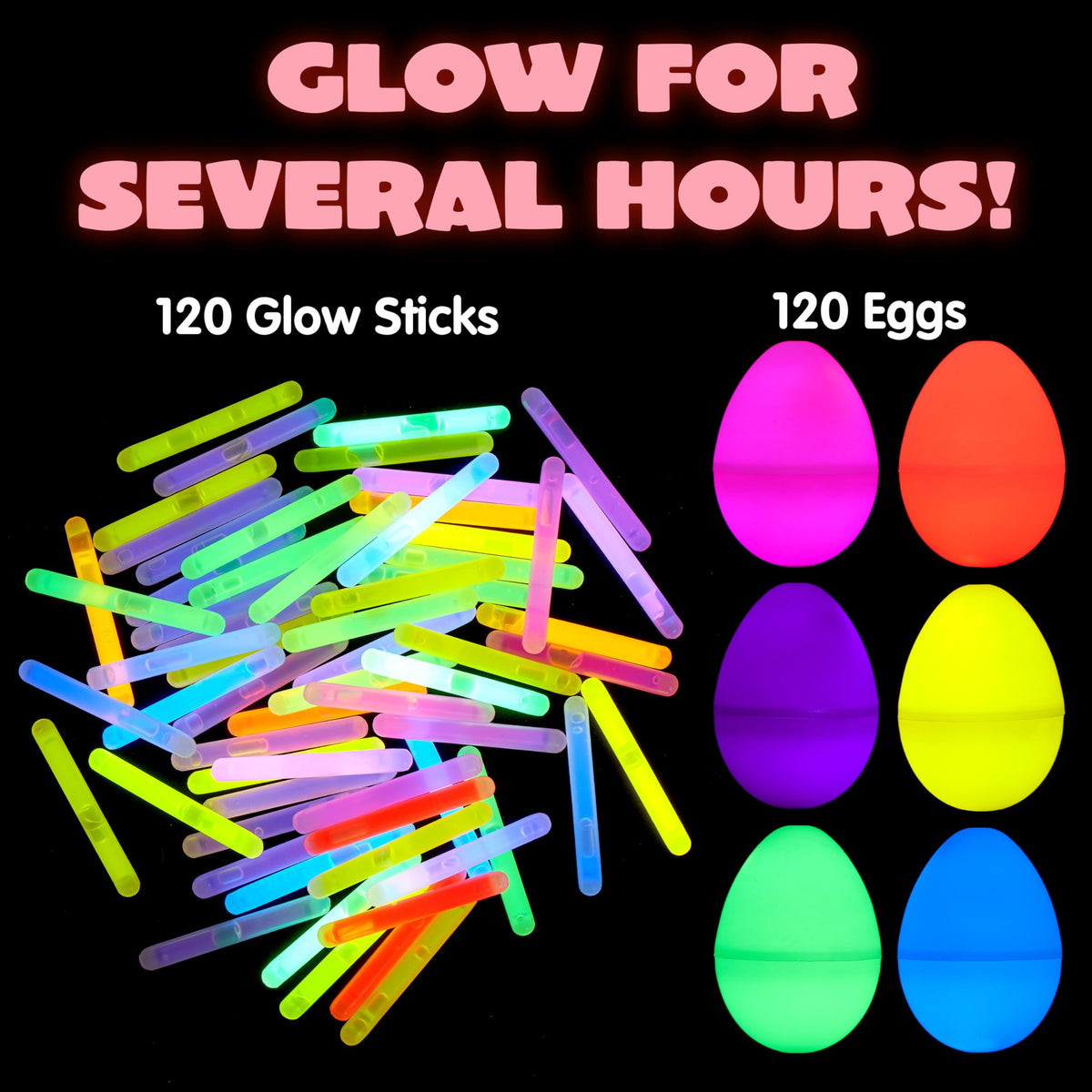 72Pcs Glow in the Dark Easter Eggs with Mini Glow Sticks for Kids Party Favors