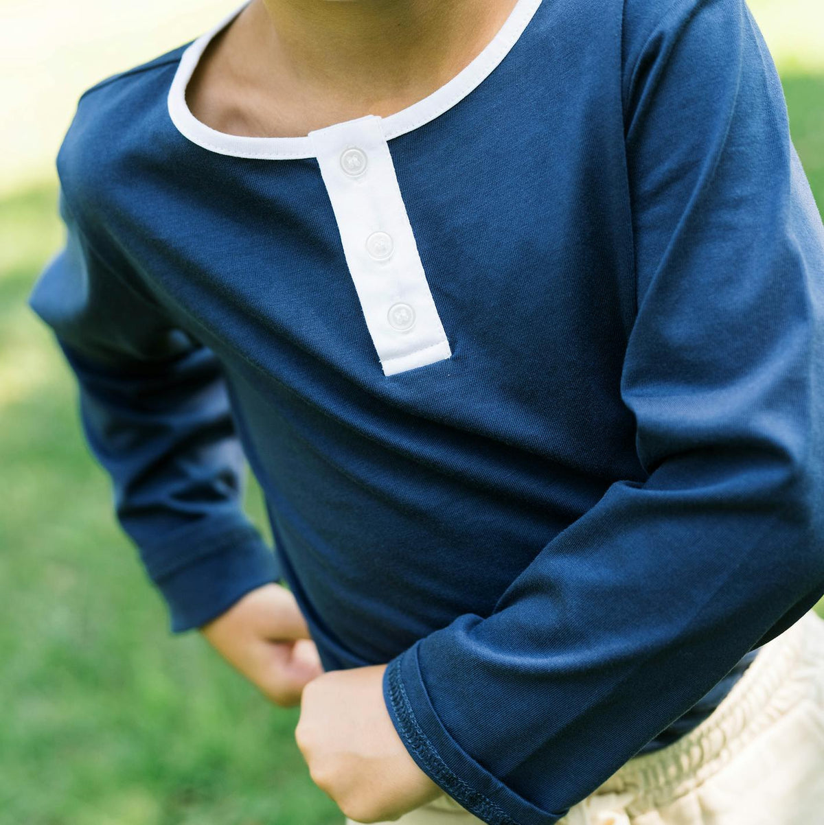 unisex navy long sleeve henley