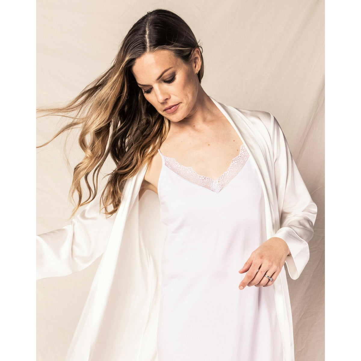 Women's Silk Long Robe in White