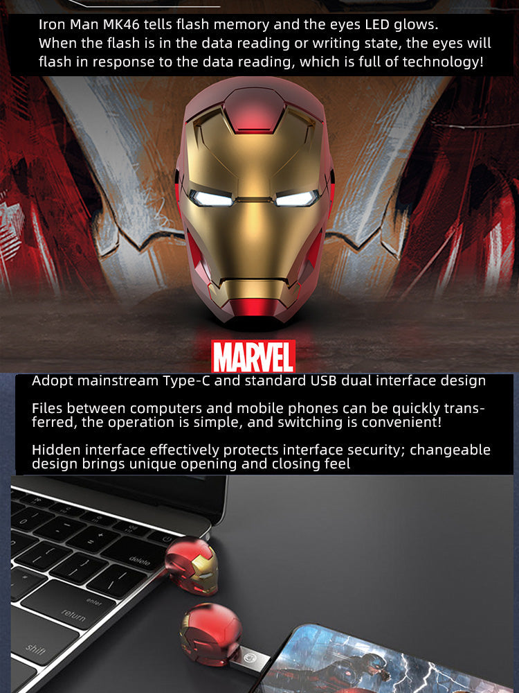 Iron Man Helmet USB Flash Drive | Openable Helmet & Glowing Eyes | 32G / 64G / 128G