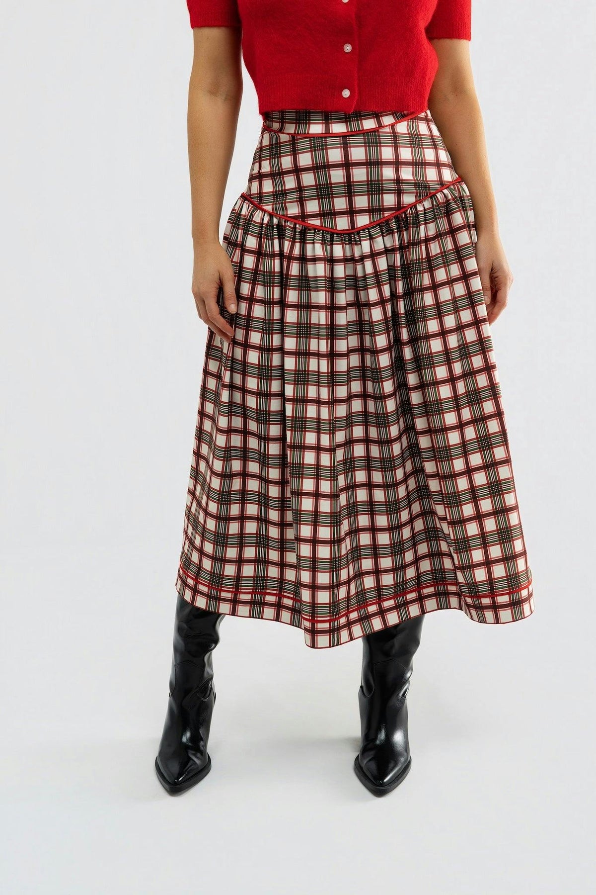 Theodora Skirt - Cranberry Plaid