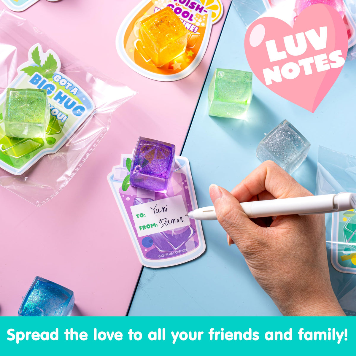 28 Pcs Valentine’s Day Cards with Ice Cube Shaped Malt Sugar Squeeze Balls