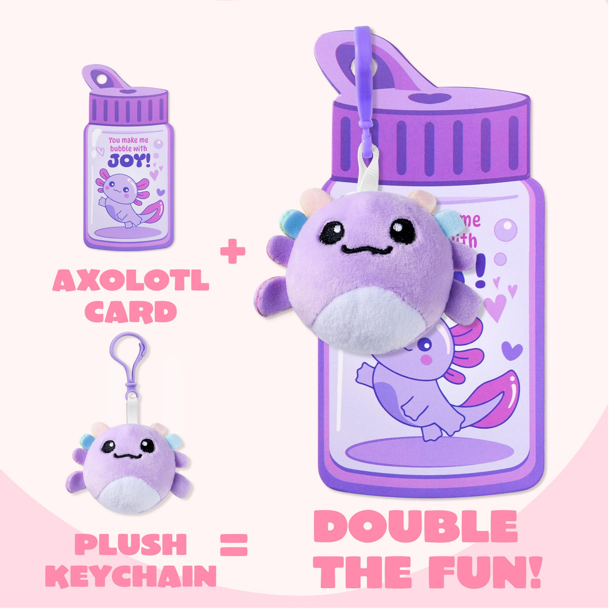 28 Pcs Kids Valentine's Day Cards with Axolotl Plush Toy Keychain