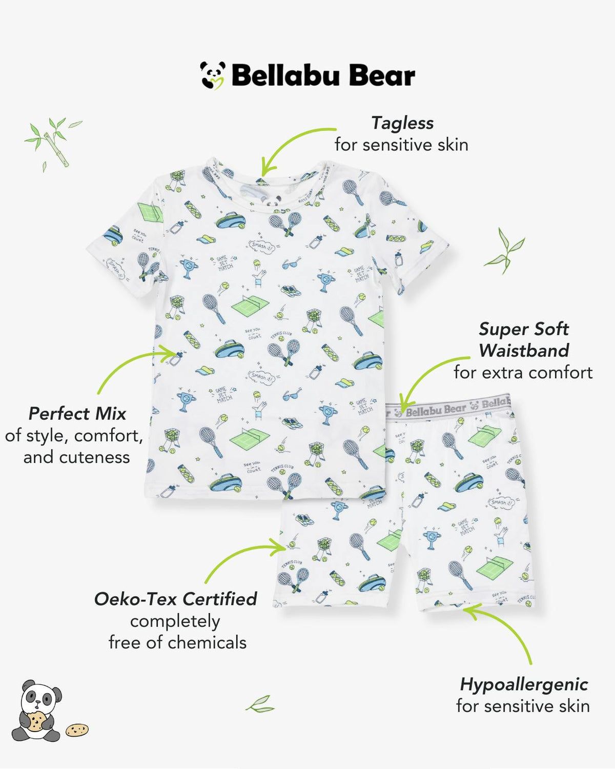 Tennis Bamboo Kids Pajama Short Set