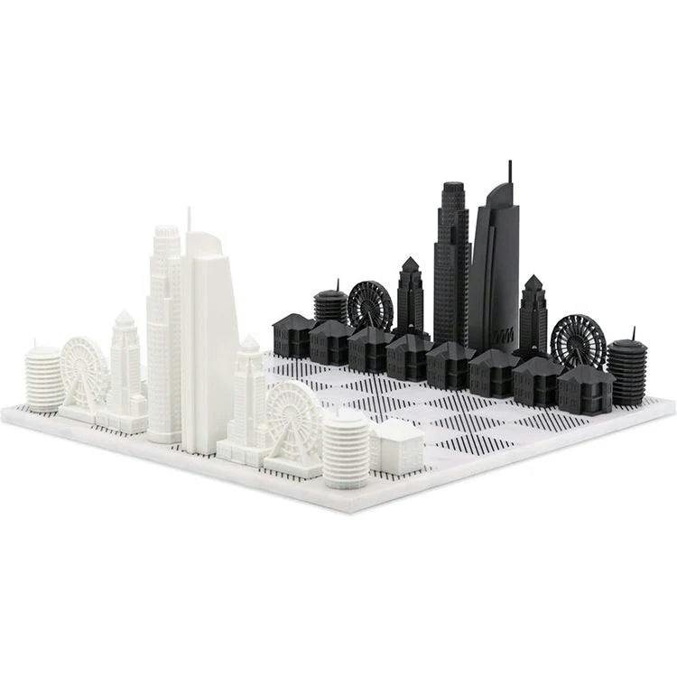 Chess Set Acrylic LOS ANGELES with Marble Hatch Board