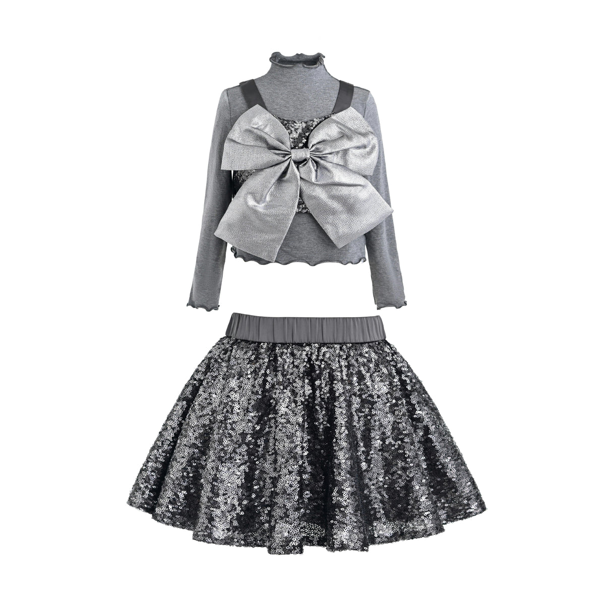 Gray Melina Bow Ruffle Set