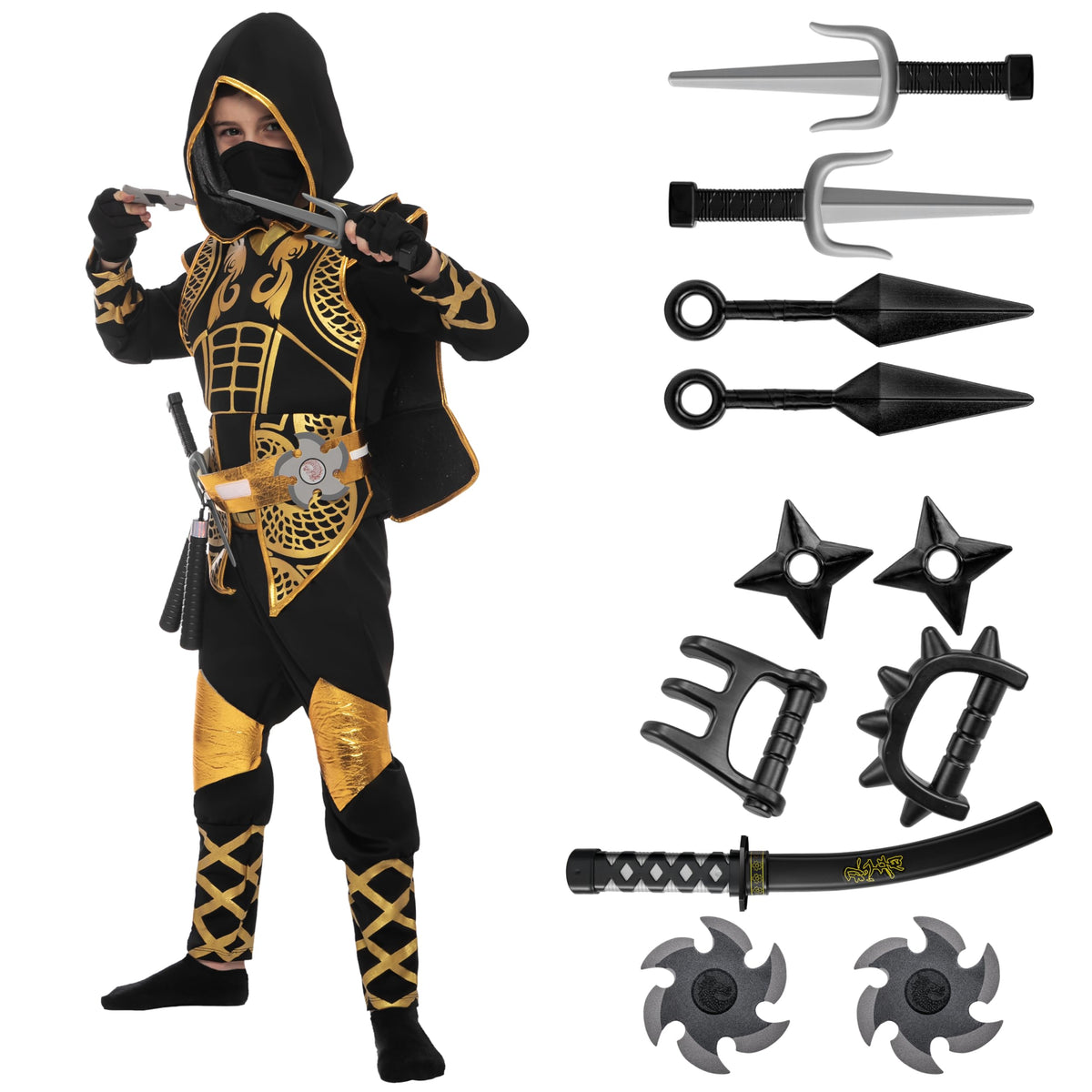 JOYIN Kids' Golden Halloween Ninja Costume Set