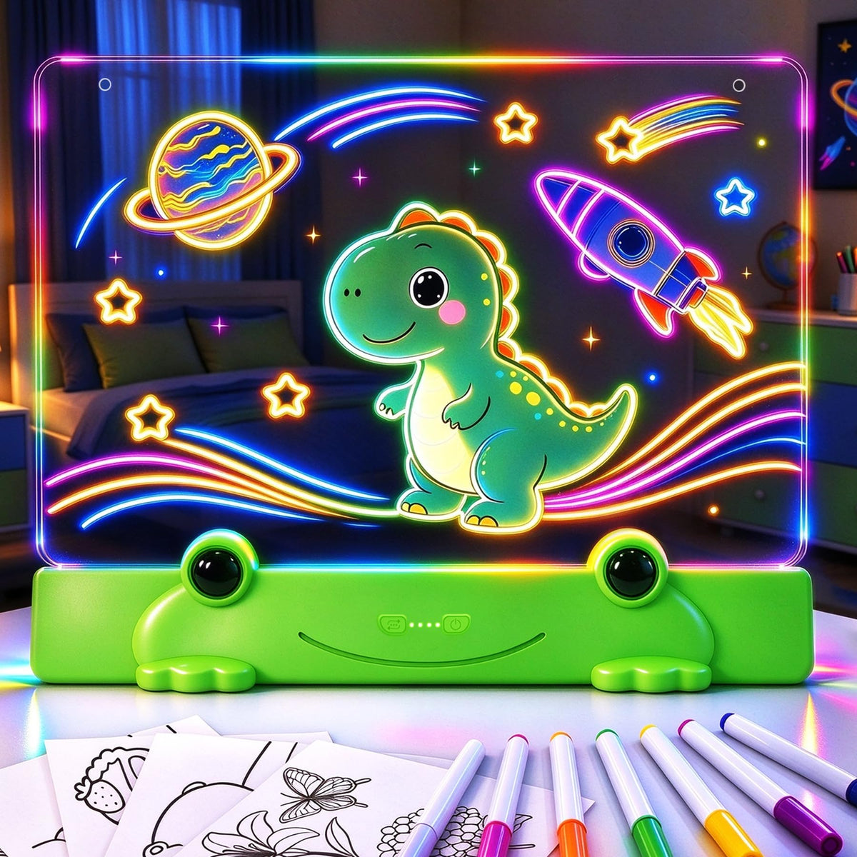 Loowoko LED Drawing Board for Kids, 16" Rechargeable Glow Drawing Tablet, with Color Lights, Adjustable Brightness, LED Drawing Pad, Gifts for Girls Boys Kids Children for Birthday Christmas Gift