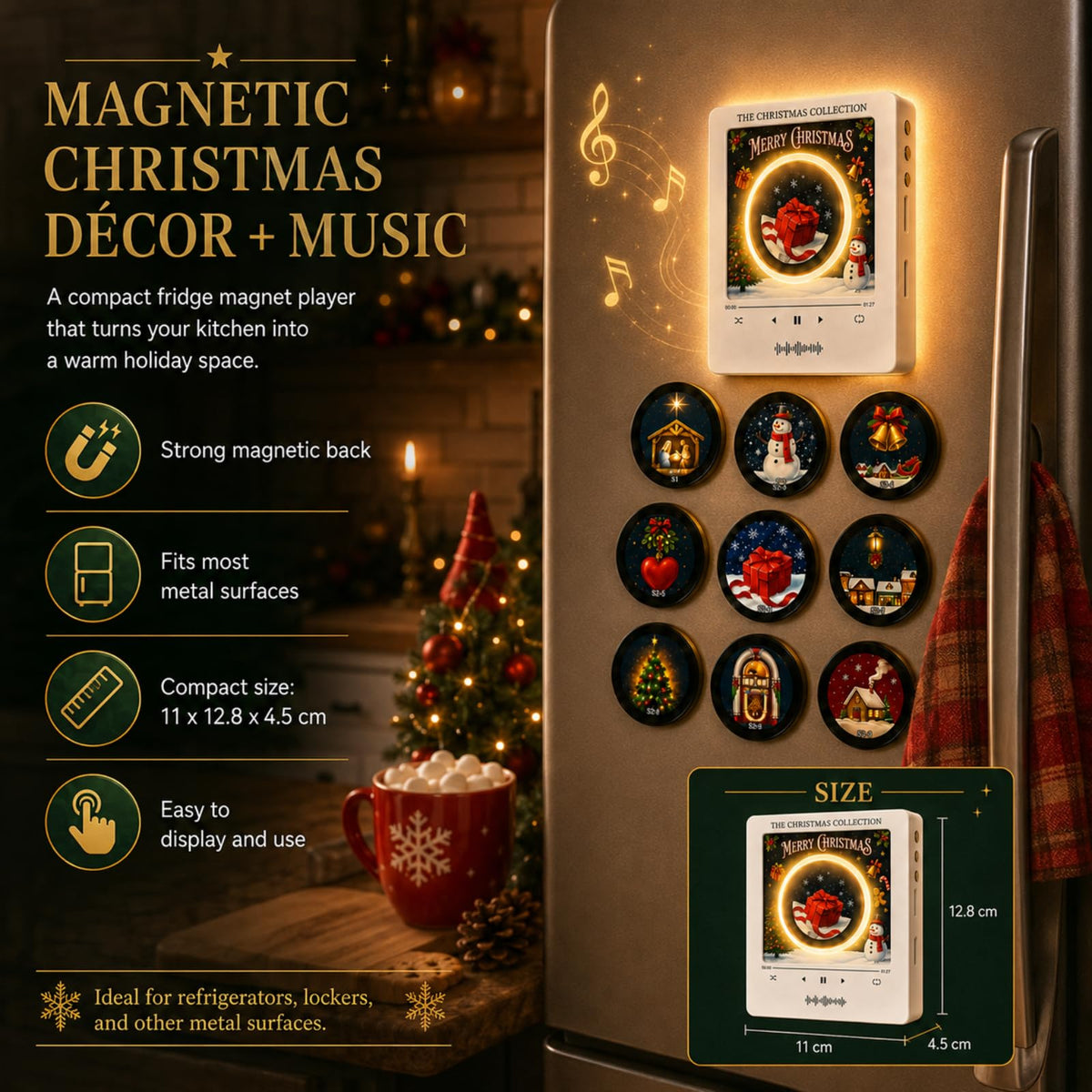Christmas Magnetic Fridge Vinyl Record Player Music Box, Mini Music Magnets