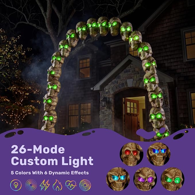 JOYIN 7.2 FT RGB Skull Archway - LED Halloween Outdoor Decoration