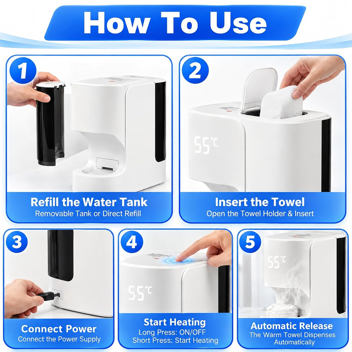 Hot Face Towel Warmer & Dispenser with Voice Alerts, 20 Compressed Facial Towels