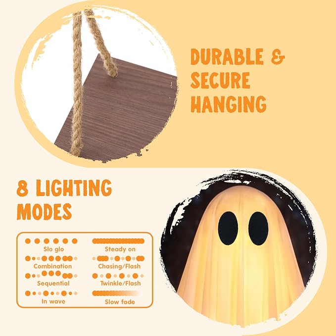 JOYIN 5 FT Hanging Swing Ghost - Light-Up Halloween Outdoor Decoration