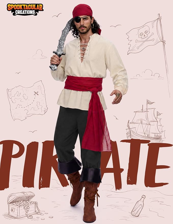 JOYIN Men's Pirate Costume - Adult Halloween Renaissance Outfit