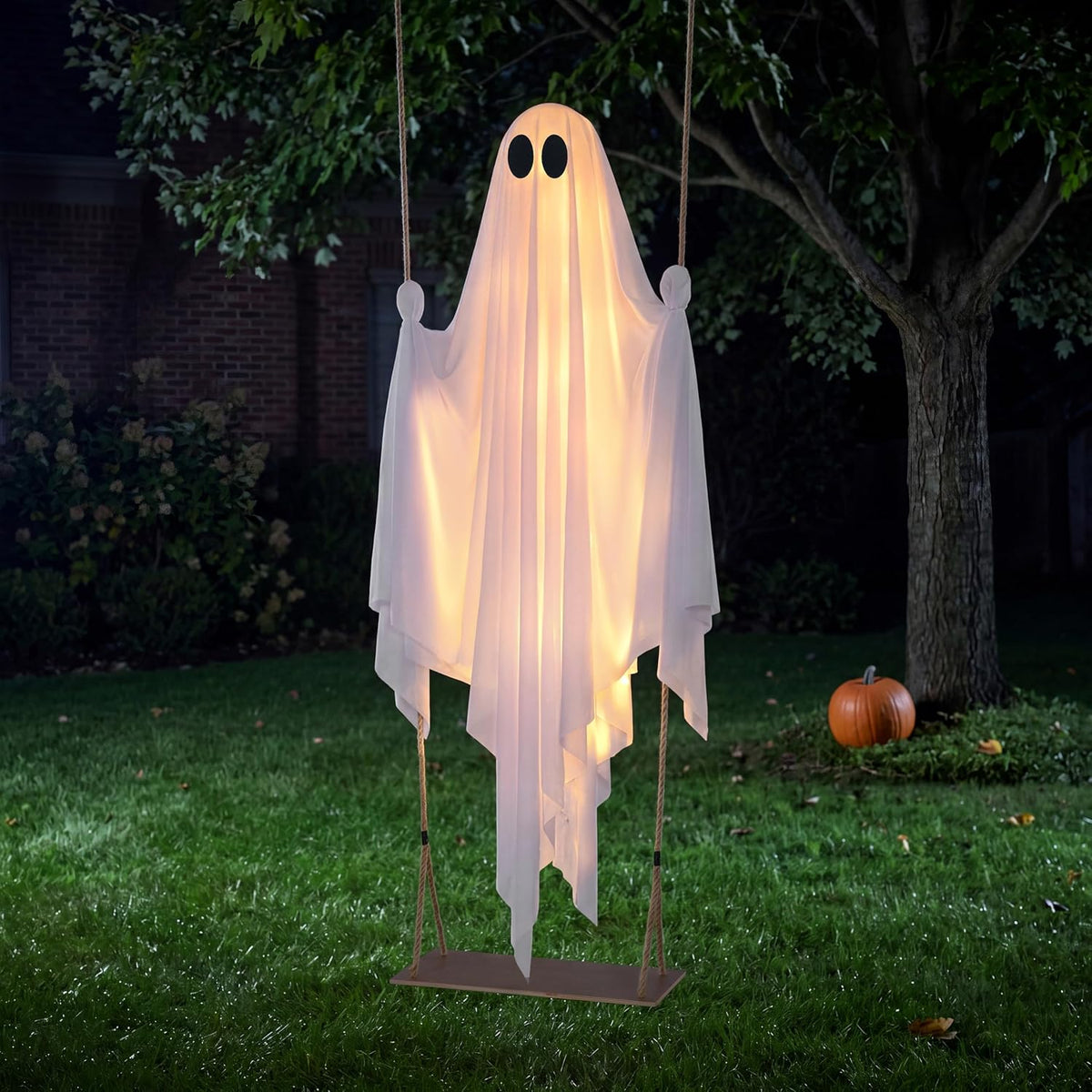 JOYIN 5 FT Hanging Swing Ghost - Light-Up Halloween Outdoor Decoration