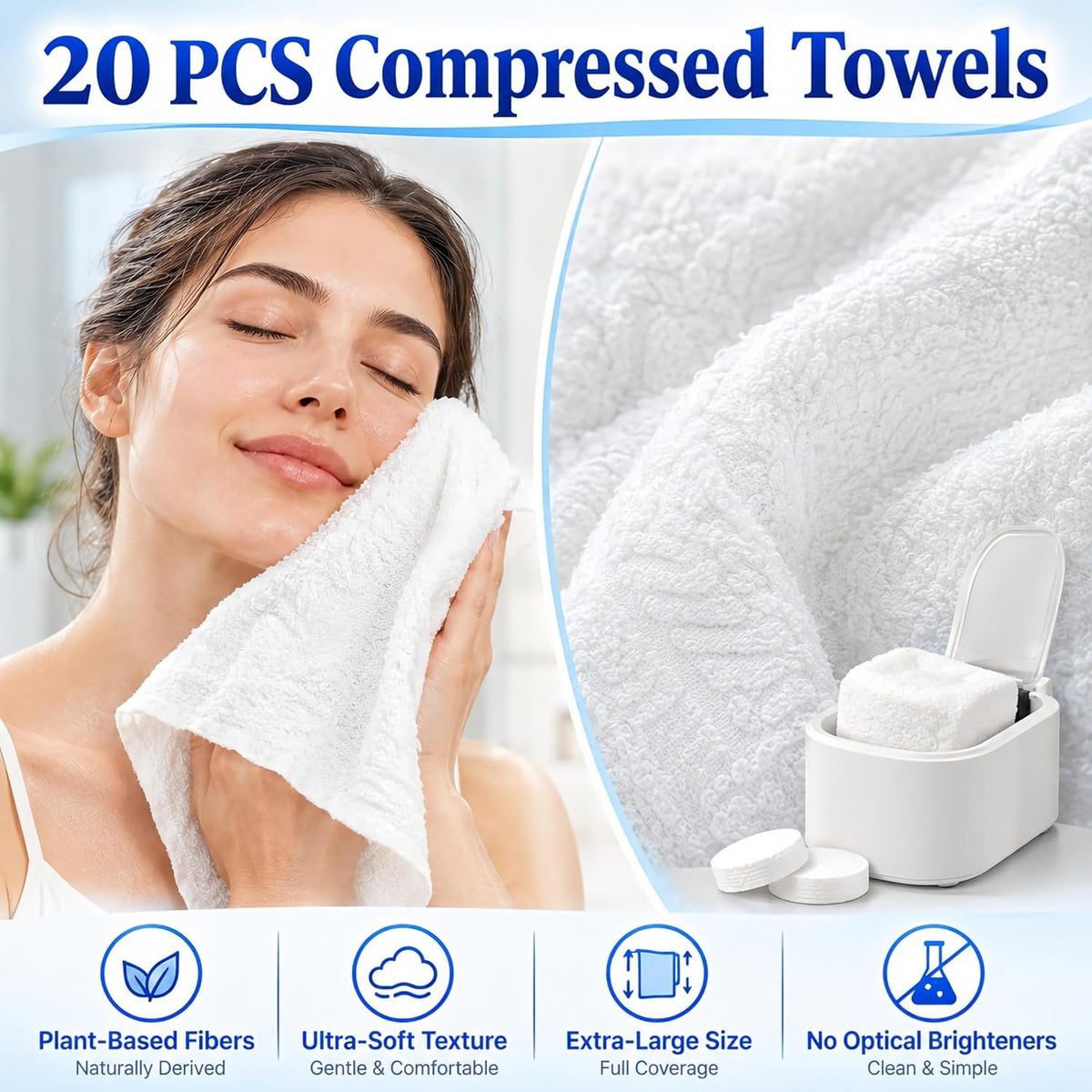 Hot Face Towel Warmer & Dispenser with Voice Alerts, 20 Compressed Facial Towels