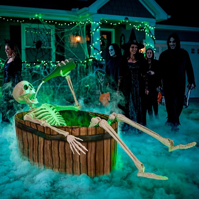 JOYIN 5 FT Animatronic Drinking Skeleton - Light-Up Halloween Outdoor Prop
