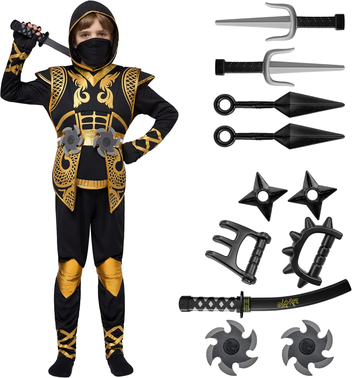 JOYIN Kids' Golden Halloween Ninja Costume Set