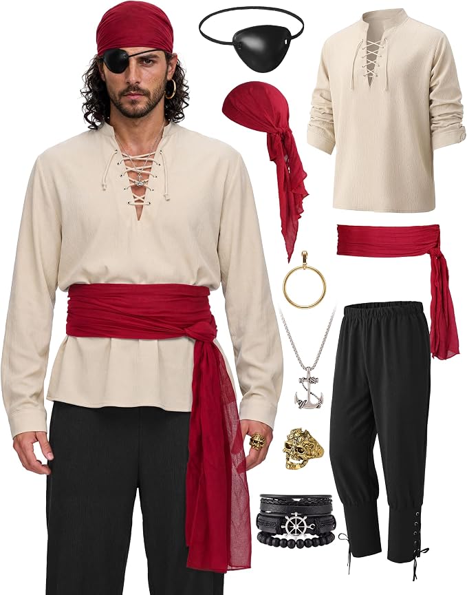 JOYIN Men's Pirate Costume - Adult Halloween Renaissance Outfit