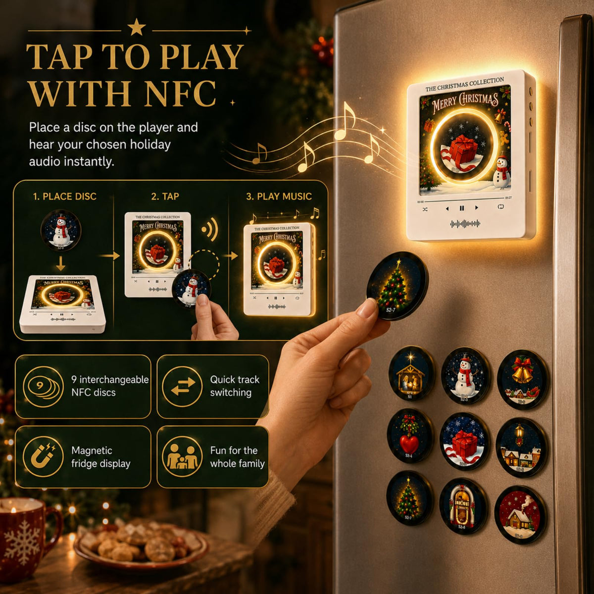 Christmas Magnetic Fridge Vinyl Record Player Music Box, Mini Music Magnets