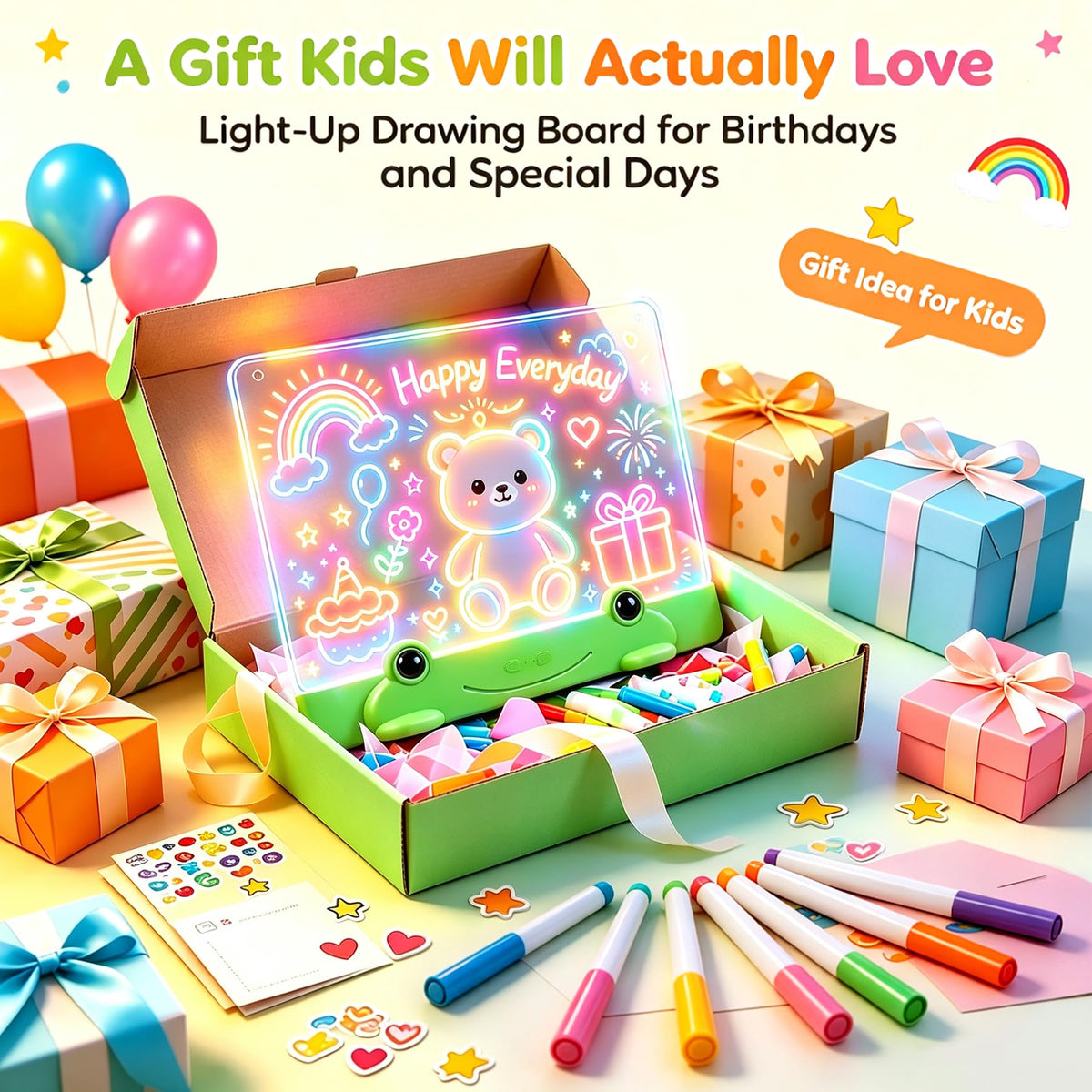 Loowoko LED Drawing Board for Kids, 16" Rechargeable Glow Drawing Tablet, with Color Lights, Adjustable Brightness, LED Drawing Pad, Gifts for Girls Boys Kids Children for Birthday Christmas Gift