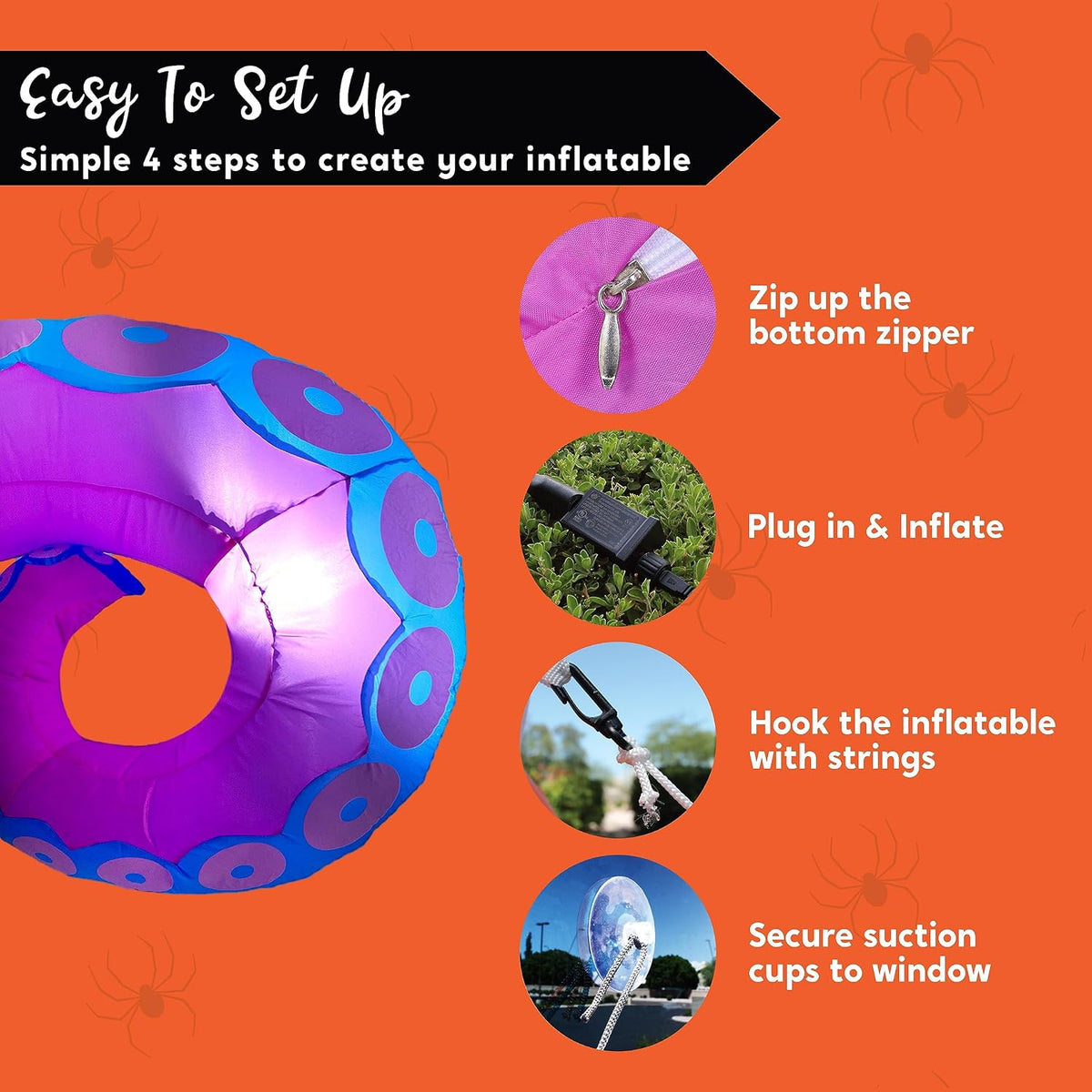 Joiedomi 3 PCS Halloween Inflatable Octopus Tentacles - LED Outdoor Decor