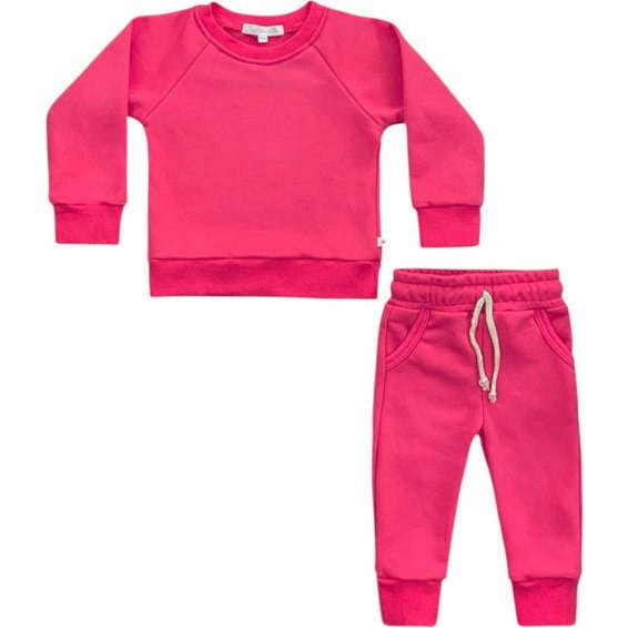 Crewneck Terry Jogger Pant Sweatsuit Set, Candy Pink